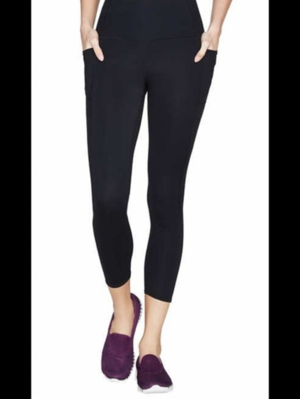 Skechers GO WALK High-Waisted Leggings Black 4-way Stretch Side Pockets Size LG